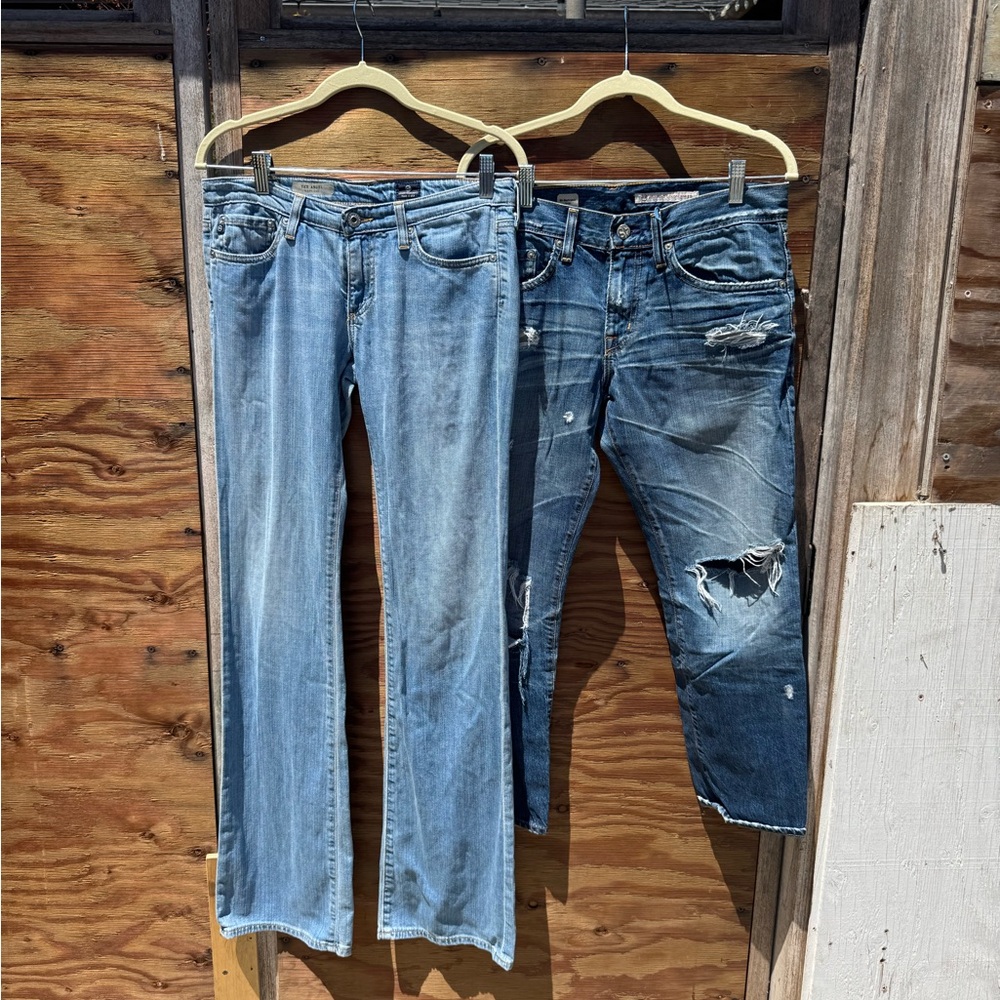 Ag Adriano Goldschmied Light and Dark Blue Straight Leg Jeans